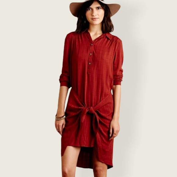 Anthropologie Dresses & Skirts - Anthropologie Maeve Bloomsbury Rust Long Sleeve Wrap Tie Shirt Dress 10 Women’s